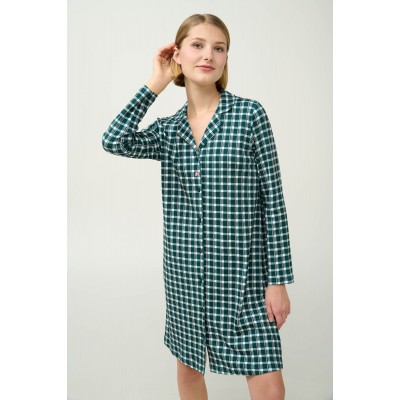 Βαμβακερό Καρό Νυχτικό με Κουμπιά GREEN GARDEN (23242-GREEN GARDEN)