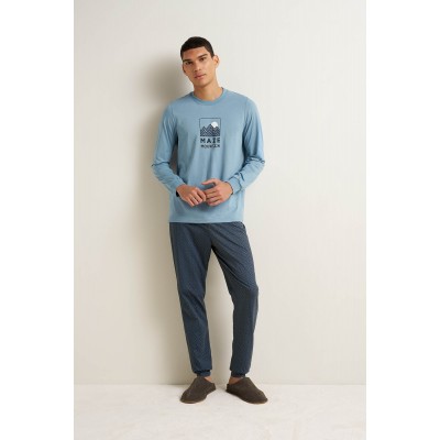 Ανδρική Βαμβακερή Πυτζάμα με Μανσέτες BLUE SHADOW (25642-BLUE SHADOW)