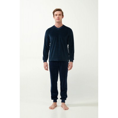 Ριγέ Πυτζάμα Velvet με Μανσέτες BLUE ECLIPSE (21710-BLUE ECLIPSE)