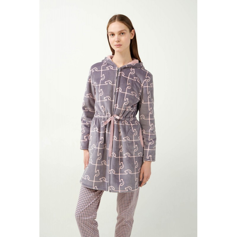 Fleece Ρόμπα με Σκύλο-Παζλ Μοτίβο GRAY THUNDER (21481-GRAY THUNDER)