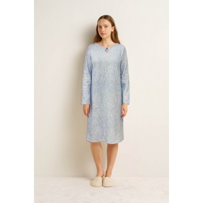 Βαμβακερό Φούτερ Νυχτικό με Λαιμόκοψη BLUE SERENE (25248-BLUE SERENE)