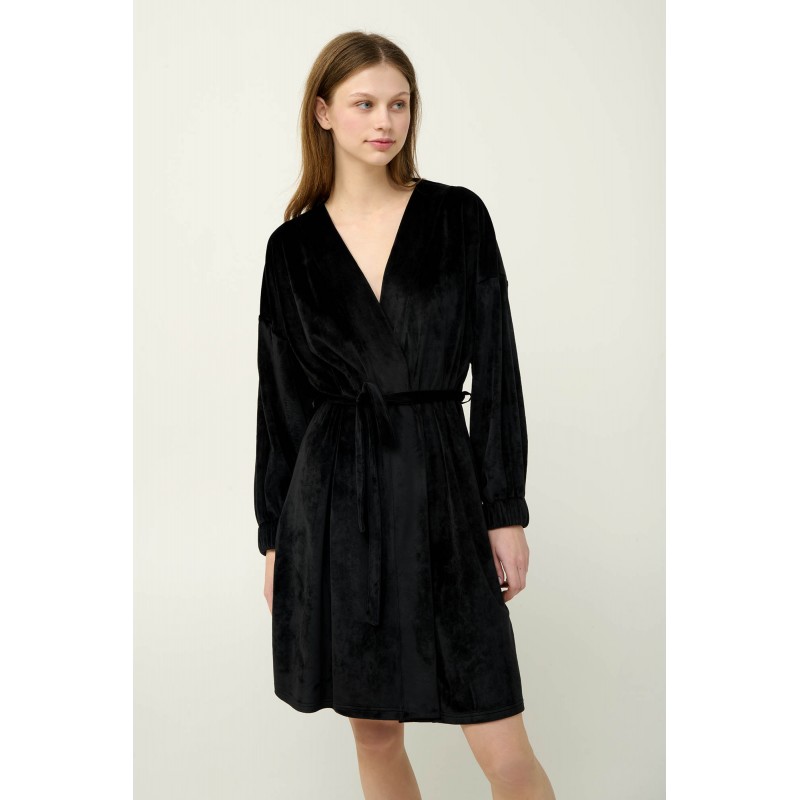 Μονόχρωμη Γυναικεία Velvet Ρόμπα BLACK (23086-BLACK)