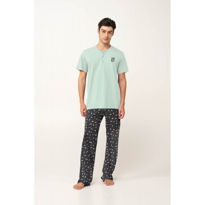 Ανδρική Βαμβακερή Πυτζάμα με Μακρύ Παντελόνι GREEN SURF (24695-GREEN SURF)