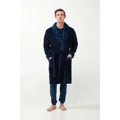 Μακριά Σταυρωτή Fleece Ρόμπα με Πέτο BLUE (21629-BLUE)