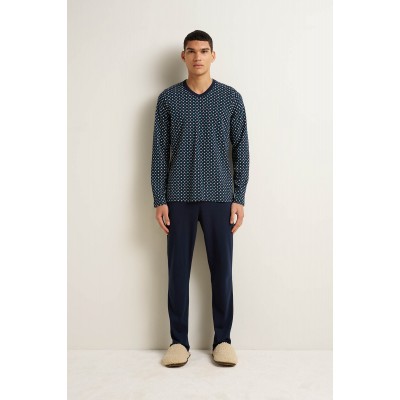 Ανδρική Βαμβακερή Πυτζάμα με V BLUE (25651-BLUE)