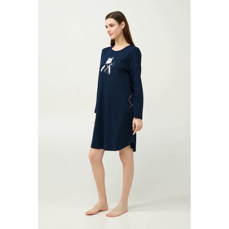 Βαμβακερό Νυχτικό με Τσέπες BLUE (23686-BLUE)