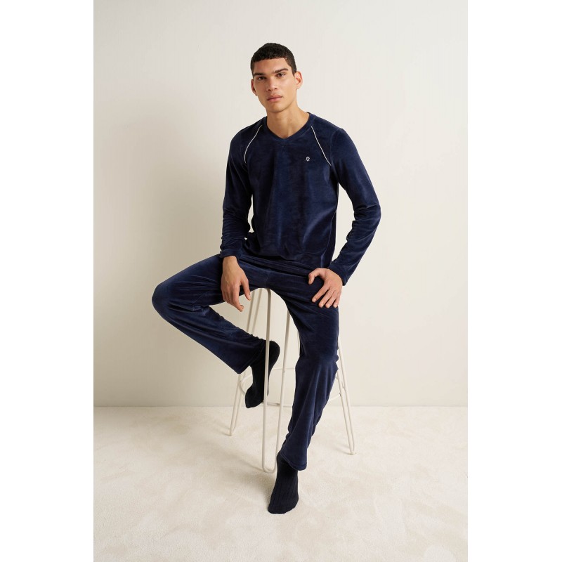 Ανδρική Velvet Πυτζάμα με V BLUE BLAZER (25694-BLUE BLAZER) Ανδρική Velvet Πυτζάμα με V BLUE BLAZER (25694-BLUE BLAZER)