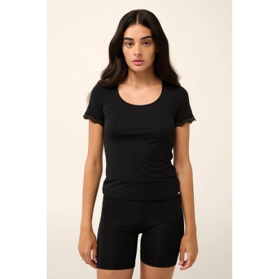 Μονόχρωμο Φανελάκι Micromodal με Κοντό Μανίκι BLACK (22800-BLACK)