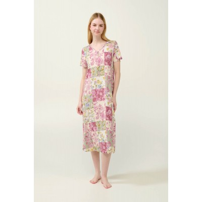 Micromodal Φλοράλ Νυχτικό με Κοντό Μανίκι PINK WOOD (23024-PINK WOOD)