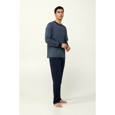 Ανδρική Βαμβακερή Πυτζάμα με V Λαιμόκοψη BLUE (23671-BLUE)