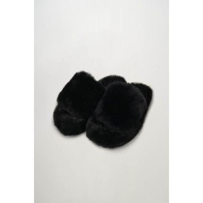 Μονόχρωμη Γούνινη Παντόφλα BLACK (19990-BLACK)