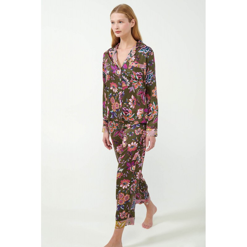 Viscose Satin Κουμπωτή Φλοράλ Πυτζάμα GREEN MOSS (21120-GREEN MOSS) Viscose Satin Κουμπωτή Φλοράλ Πυτζάμα GREEN MOSS (21120-GREEN MOSS)