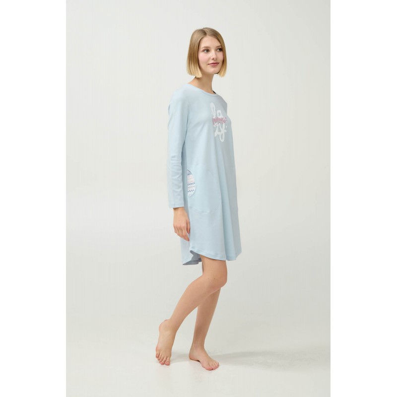 Γυναικείο Βαμβακερό Νυχτικό με Τσέπες BLUE CLOUD (23303-BLUE CLOUD)
