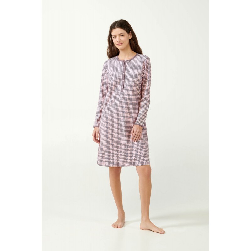 Interlock Νυχτικό Εγκυμοσύνης με Houndstooth Μοτίβο PINK PEACH (21490-PINK PEACH)