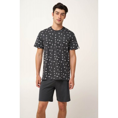 Ανδρική  Βαμβακερή Πυτζάμα με Σανίδες DARK GRAY (24691-DARK GRAY)