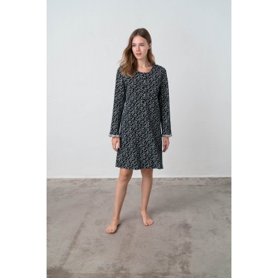 Εμπριμέ Νυχτικό με Πατιλέτα BLACK (17372-BLACK)