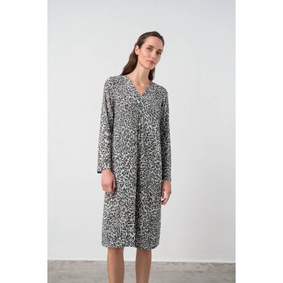 Εμπριμέ Νυχτικό με Μακρύ Μανίκι BROWN GANACHE (17093-BROWN GANACHE)