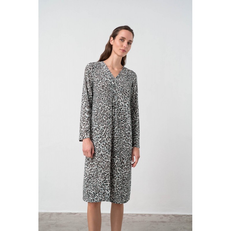 Εμπριμέ Νυχτικό με Μακρύ Μανίκι BROWN GANACHE (17093-BROWN GANACHE)