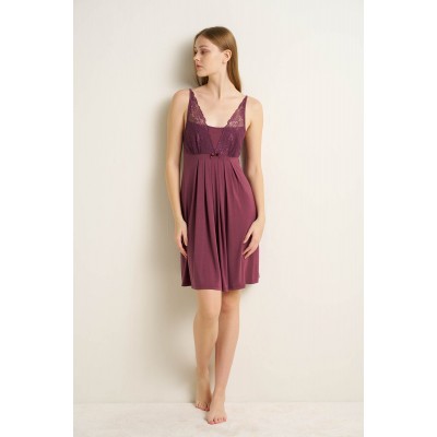 Micromodal Νυχτικό με Δαντέλα MAUVE MISTY (25075-MAUVE MISTY)