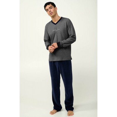 Ανδρική Velvet Πυτζάμα με V Λαιμόκοψη SMOKE MELANGE (23702-SMOKE MELANGE)
