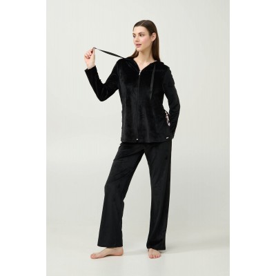 Γυναικείο Velvet Lounge Set με Κουκούλα BLACK (23082-BLACK)