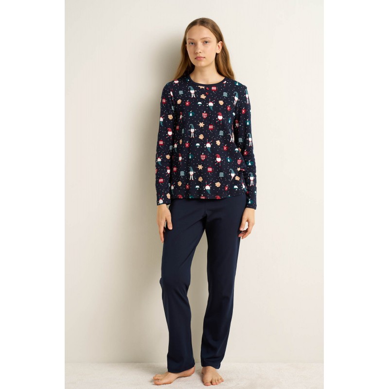 Γυναικεία Βαμβακερή Festive Πυτζάμα BLUE (25603-BLUE)