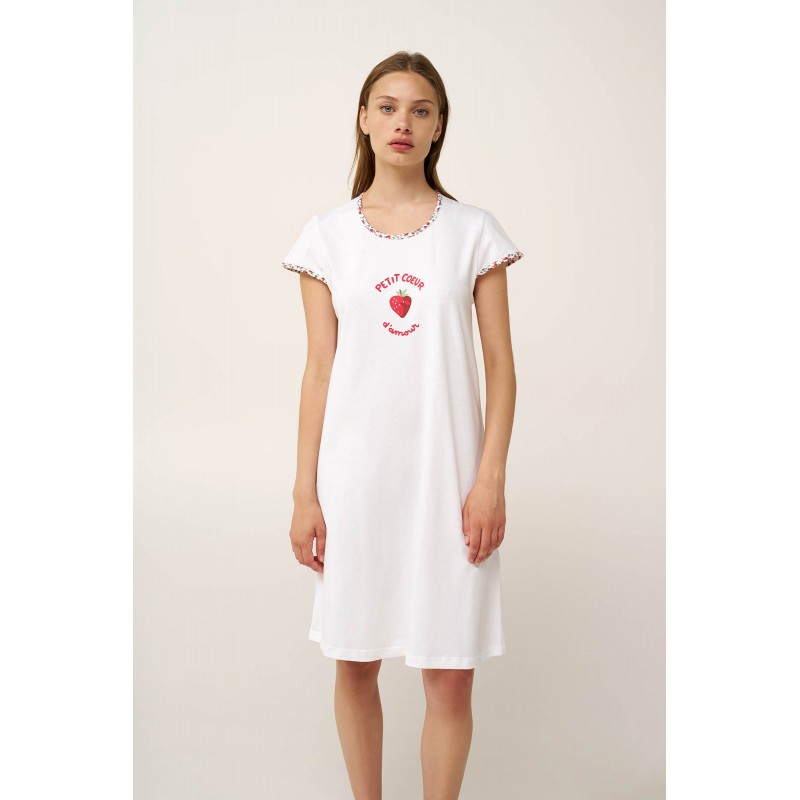 Βαμβακερό Νυχτικό Με Φράουλες WHITE (24262-WHITE)