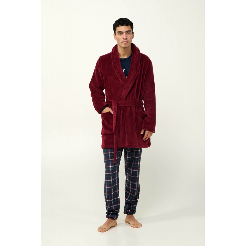 Μονόχρωμη Ανδρική Σταυρωτή Ρόμπα RED PORTO (23693-RED PORTO)