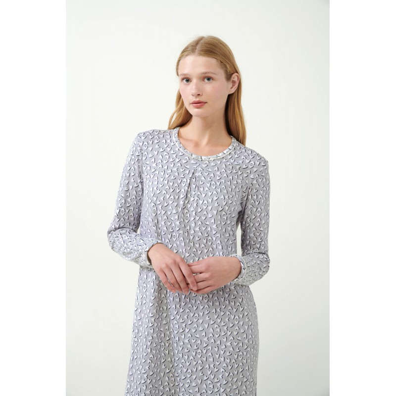 Εμπριμέ Interlock Νυχτικό με Πιέτα LIGHT GRAY (21456-LIGHT GRAY)