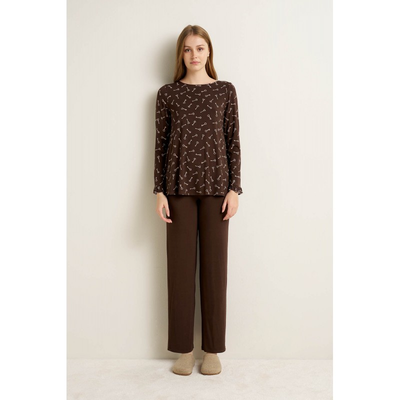 Γυναικεία Πυτζάμα Micromodal με Φαρδιά Λαιμόκοψη BROWN MUSE (25049-BROWN MUSE)