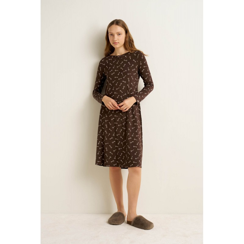 Micromodal Νυχτικό με Μακριά Μανίκια BROWN MUSE (25051-BROWN MUSE)