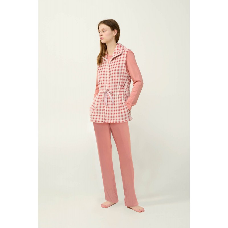 Γυναικείο Καρό Fleece Γιλέκο PINK TAN (23325-PINK TAN)