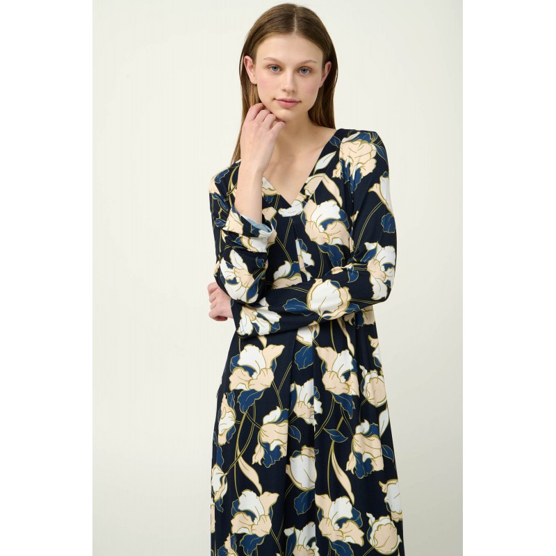 Φλοραλ Νυχτικό Viscose με Πιέτα BLUE (23115-BLUE)