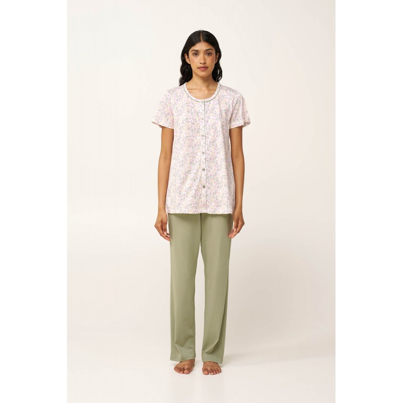 Γυναικεία Βαμβακερή Πυτζάμα με Κουμπιά GREEN TEA (24345-GREEN TEA)