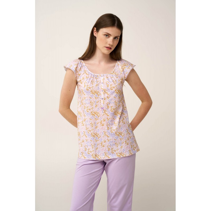 Γυναικεία Βαμβακερή Πυτζάμα με Πατιλέτα LILLA PASTEL (24298-LILLA PASTEL)