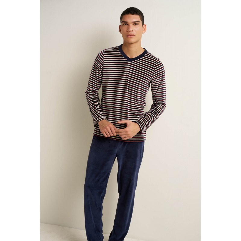 Ανδρική Velvet Πυτζάμα με V BLUE BLAZER (25690-BLUE BLAZER) Ανδρική Velvet Πυτζάμα με V BLUE BLAZER (25690-BLUE BLAZER)