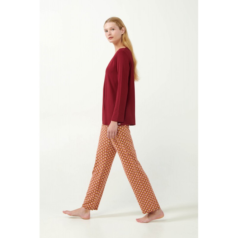 Micromodal Φλοράλ Πυτζάμα με Πιέτα RED CHILLI PEPPER (21035-RED CHILLI PEPPER)