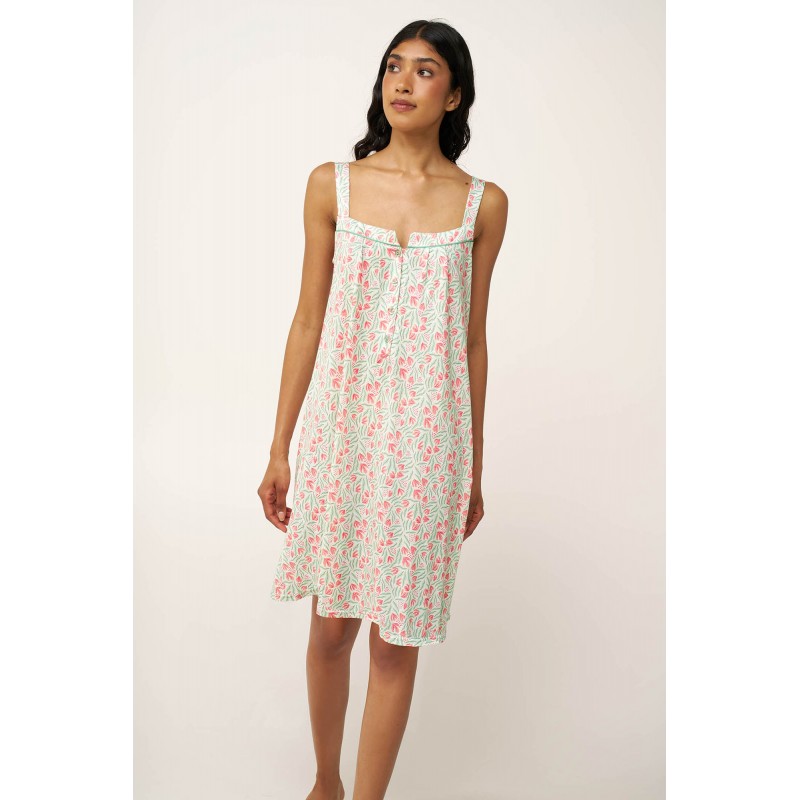 Cotton-Modal Φλοράλ Νυχτικό με Πατιλέτα MINT GRAY (24078-MINT GRAY)