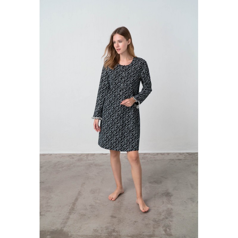 Εμπριμέ Νυχτικό με Πατιλέτα BLACK (17372-BLACK)