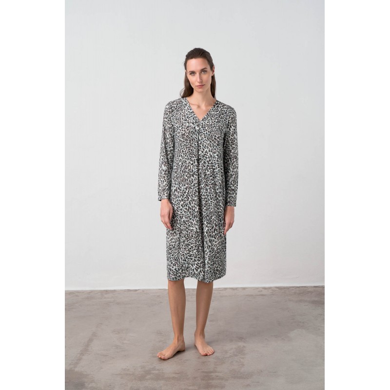 Εμπριμέ Νυχτικό με Μακρύ Μανίκι BROWN GANACHE (17093-BROWN GANACHE)