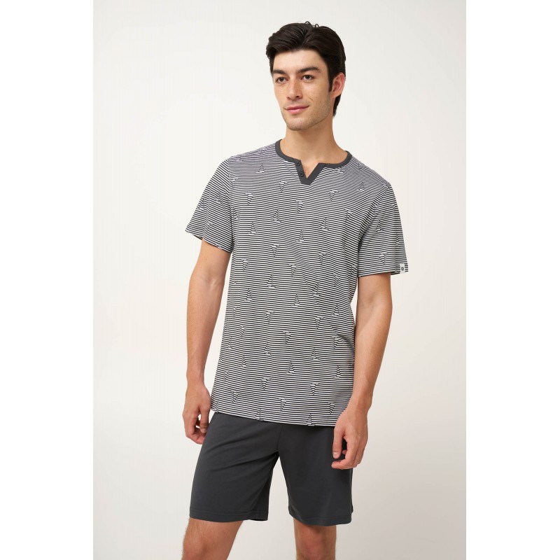Ανδρική Καλοκαιρινή Πυτζάμα με Ρίγες DARK GRAY (24670-DARK GRAY) Ανδρική Καλοκαιρινή Πυτζάμα με Ρίγες DARK GRAY (24670-DARK GRAY)