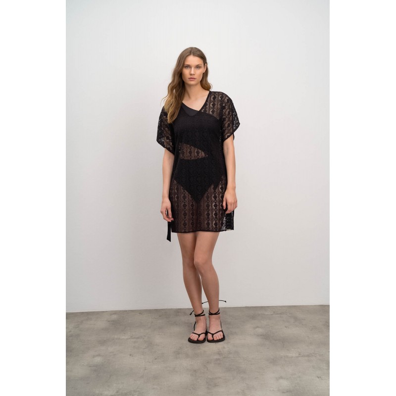 Κοντομάνικο Μονόχρωμο Φόρεμα BLACK (16543-BLACK)