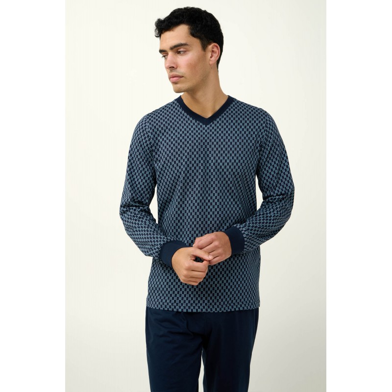 Ανδρική Βαμβακερή Πυτζάμα με V Λαιμόκοψη BLUE (23671-BLUE)