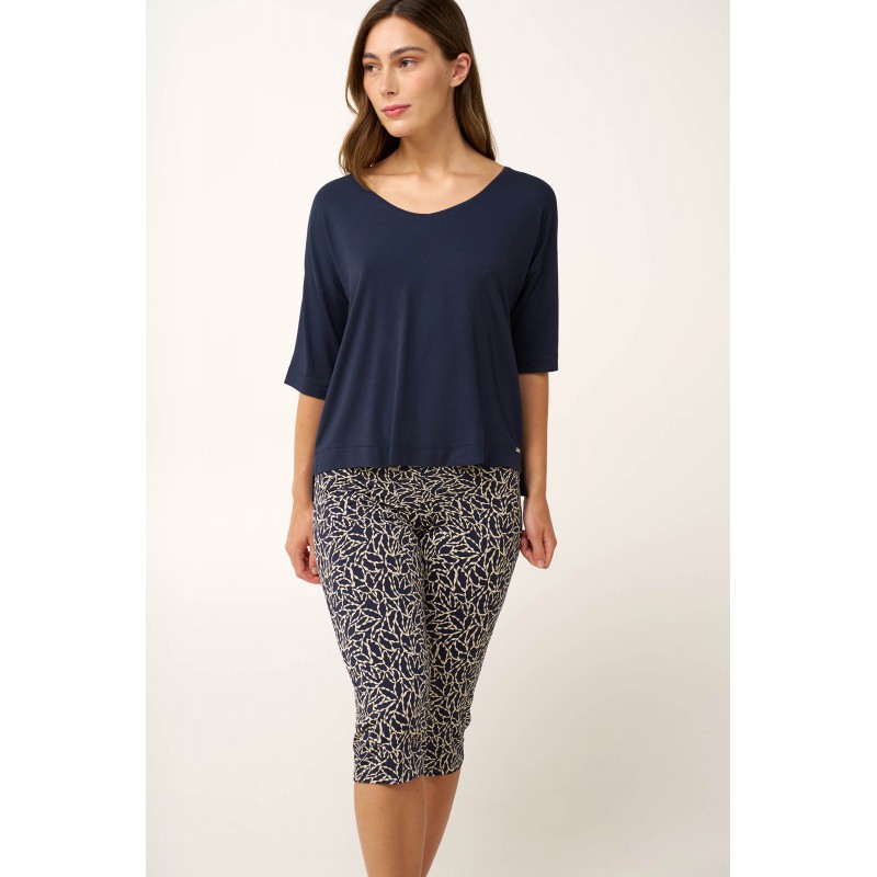 Γυναικεία Micromodal Πυτζάμα με Κάπρι Παντελόνι BLUE BLAZER (24115-BLUE BLAZER)