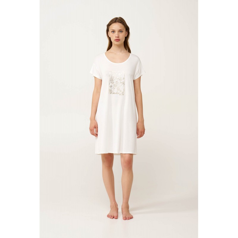 Micromodal Νυχτικό με Κοντό Μανίκι CREAM (24161-CREAM)