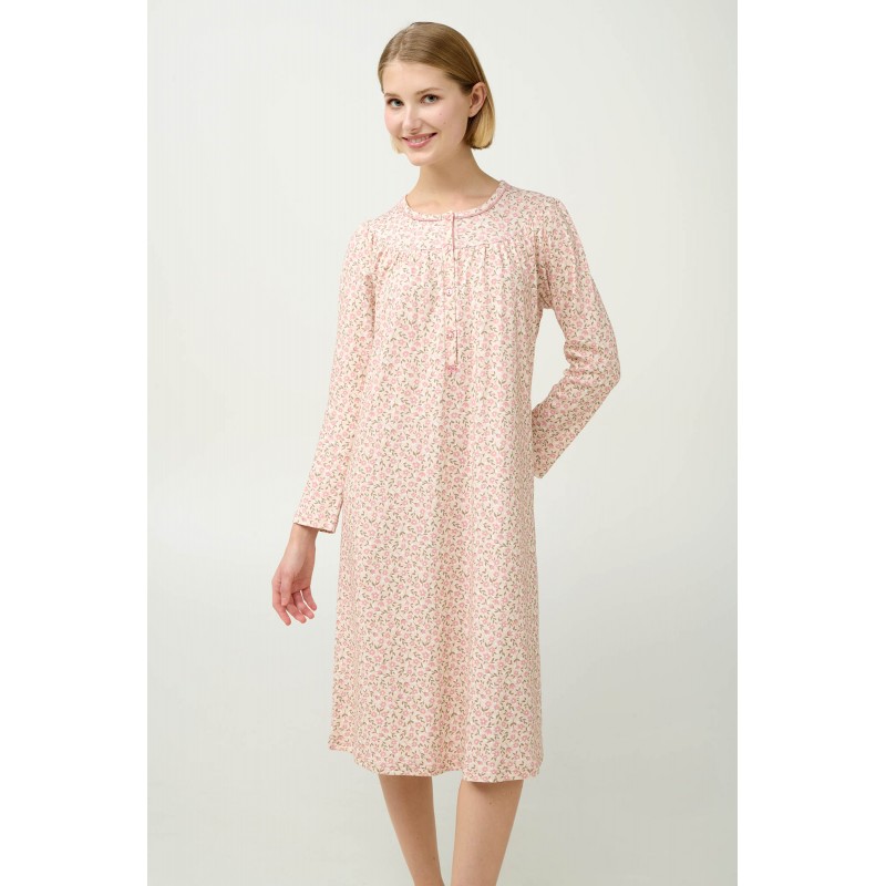 Βαμβακερό Φλοράλ Νυχτικό με Πατιλέτα PINK TAN (23336-PINK TAN)