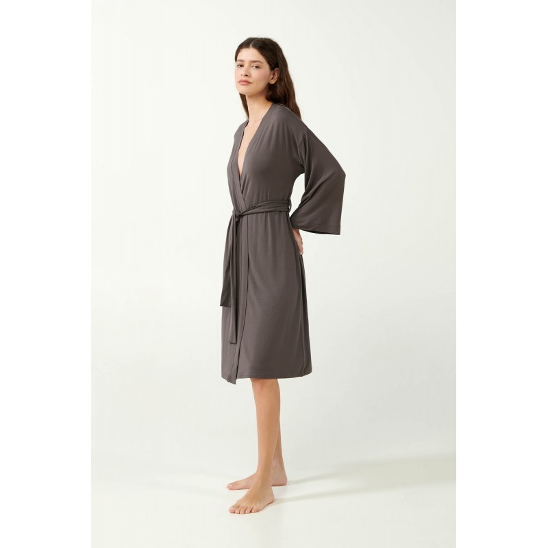 Μονόχρωμη Micromodal Σταυρωτή Ρόμπα GRAY MAUVE (21045-GRAY MAUVE)