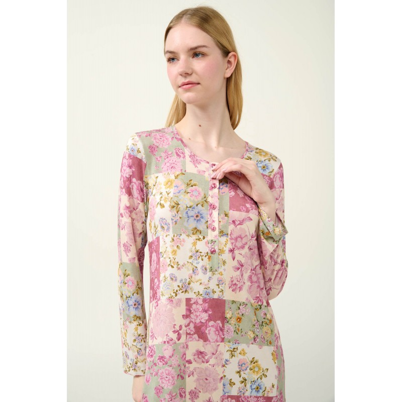 Micromodal Φλοράλ Νυχτικό με Πατιλέτα PINK WOOD (23020-PINK WOOD)