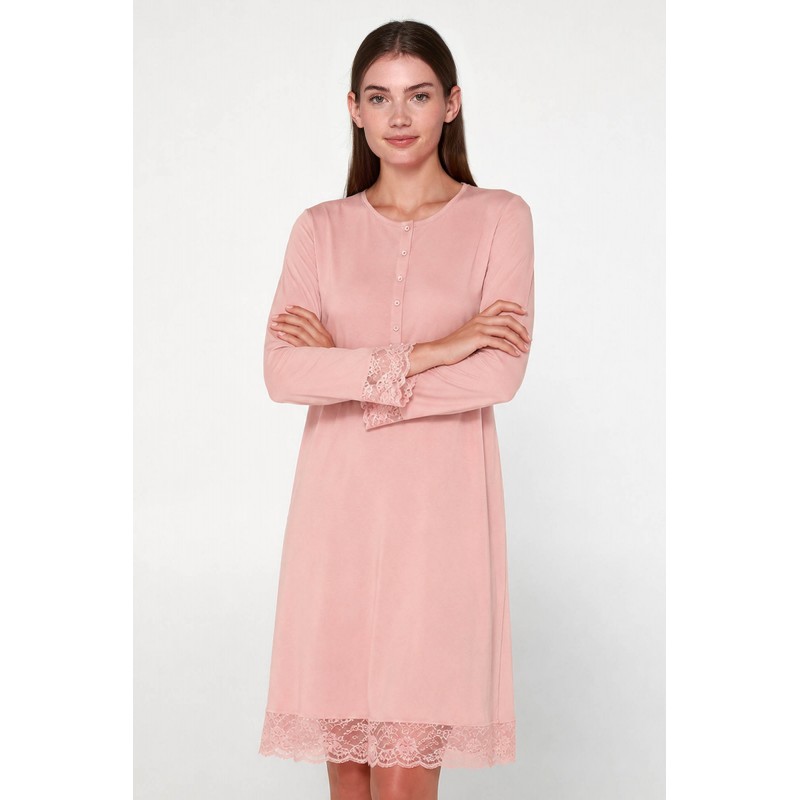 Νυχτικό Micromodal με Πατιλέτα και Δαντέλα PINK BLUSH (23965-PINK BLUSH)