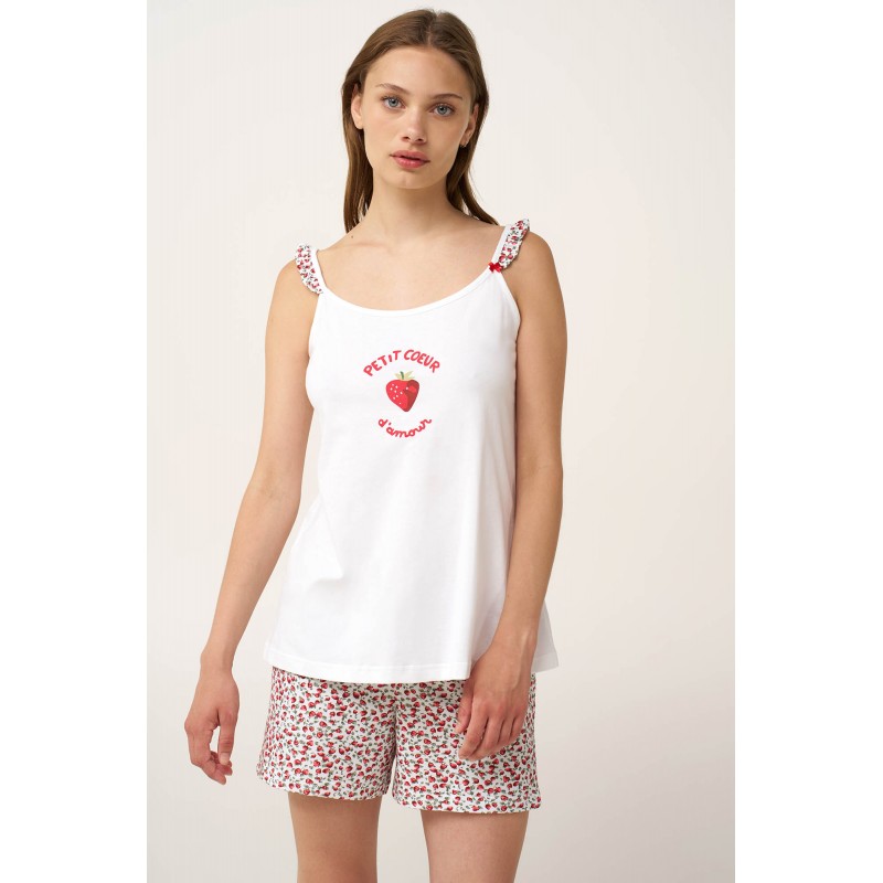 Βαμβακερό Baby Doll με Τιράντες WHITE (24258-WHITE)